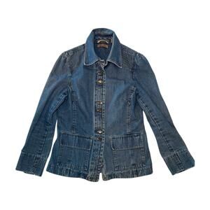 I.E. Relaxed Denim Jean Jacket Women's Medium Four Button Cuff, Tapers at Waist